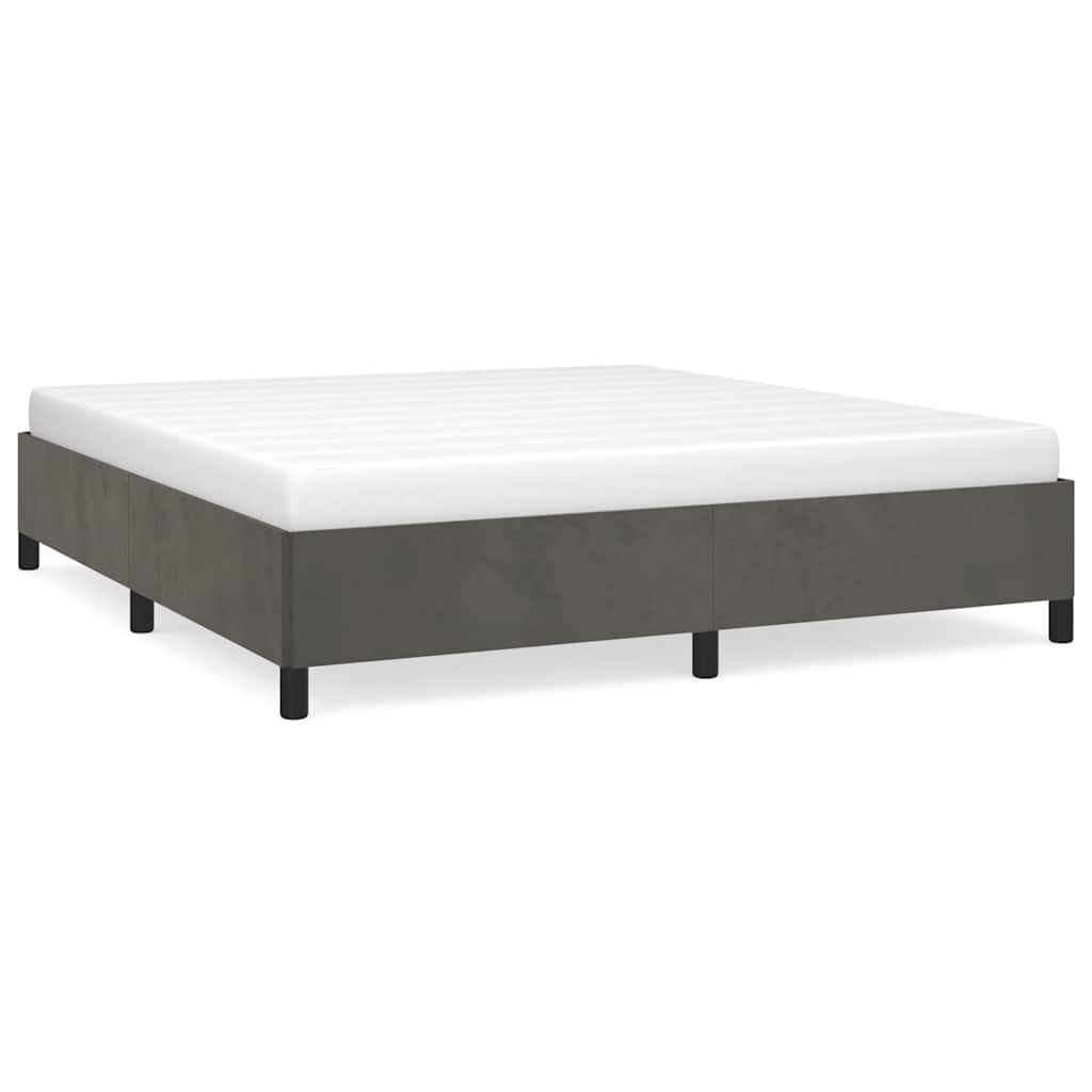 Bed Frame Dark Gray Velvet, Plywood, Engineered Wood