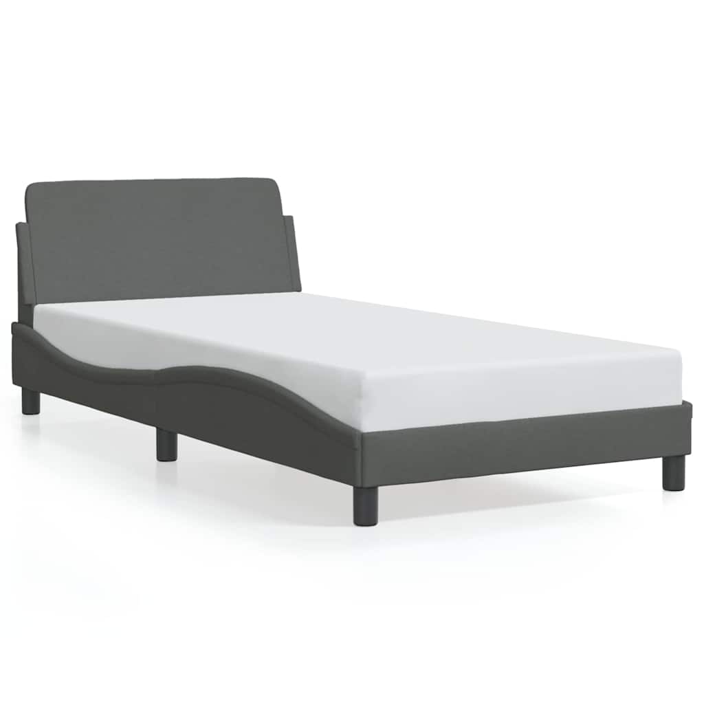 Bed Frame Dark Grey Polyester, Metal, Plywood, Engineered wood Twin