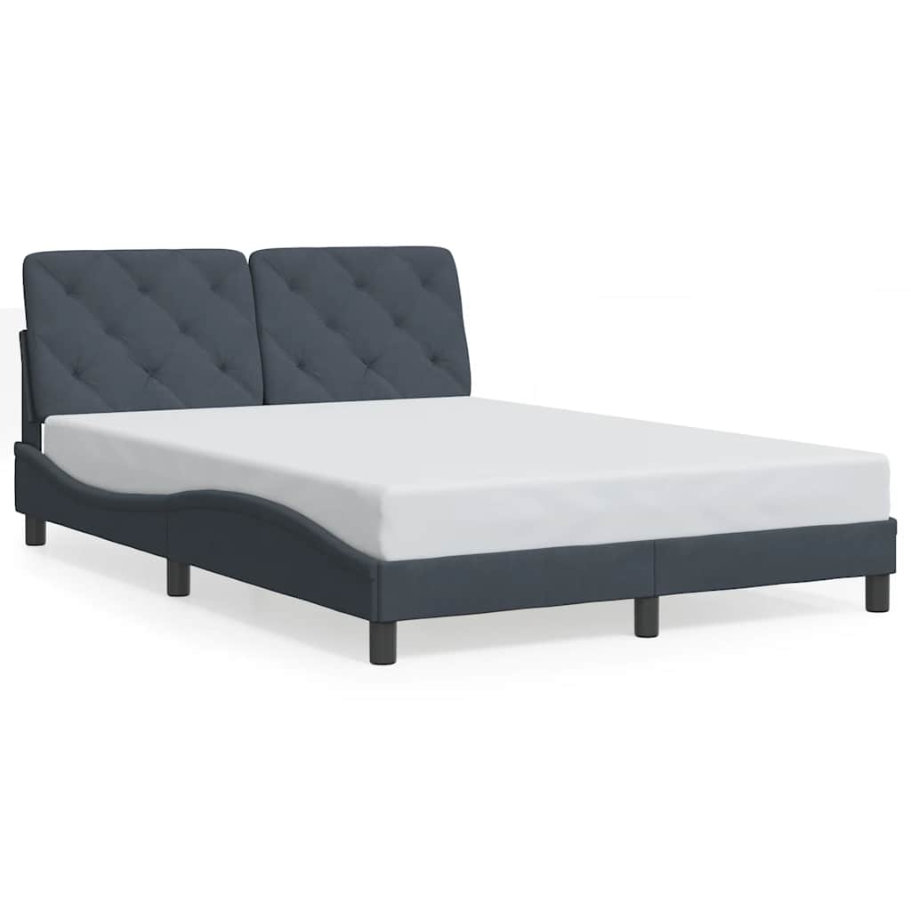 Bed Frame Dark Grey Velvet, Metal, Solid Pine Wood, Plywood Double