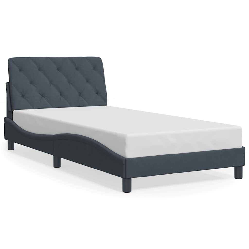Bed Frame Dark grey Velvet, metal, solid pine wood, plywood Single