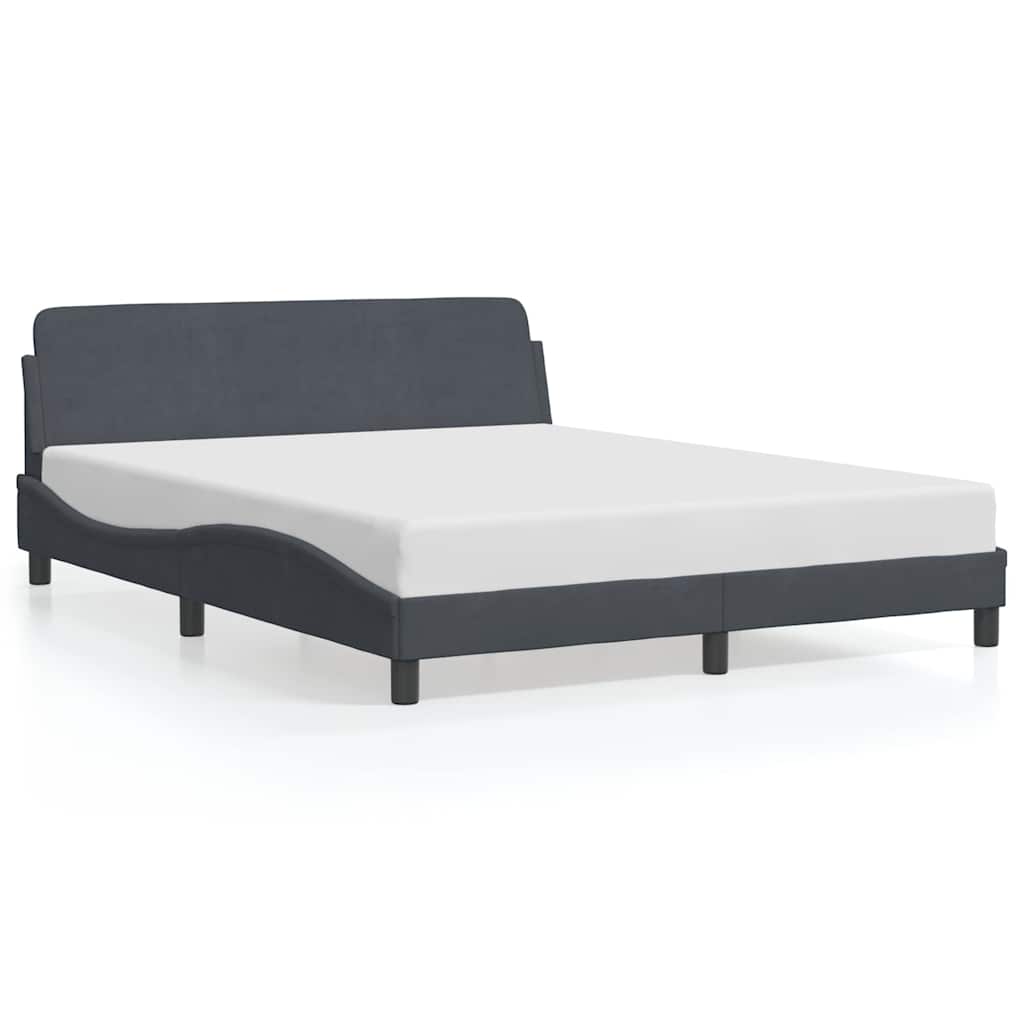 Bed Frame Dark Grey Velvet, Metal, Solid Pine Wood, Plywood Queen