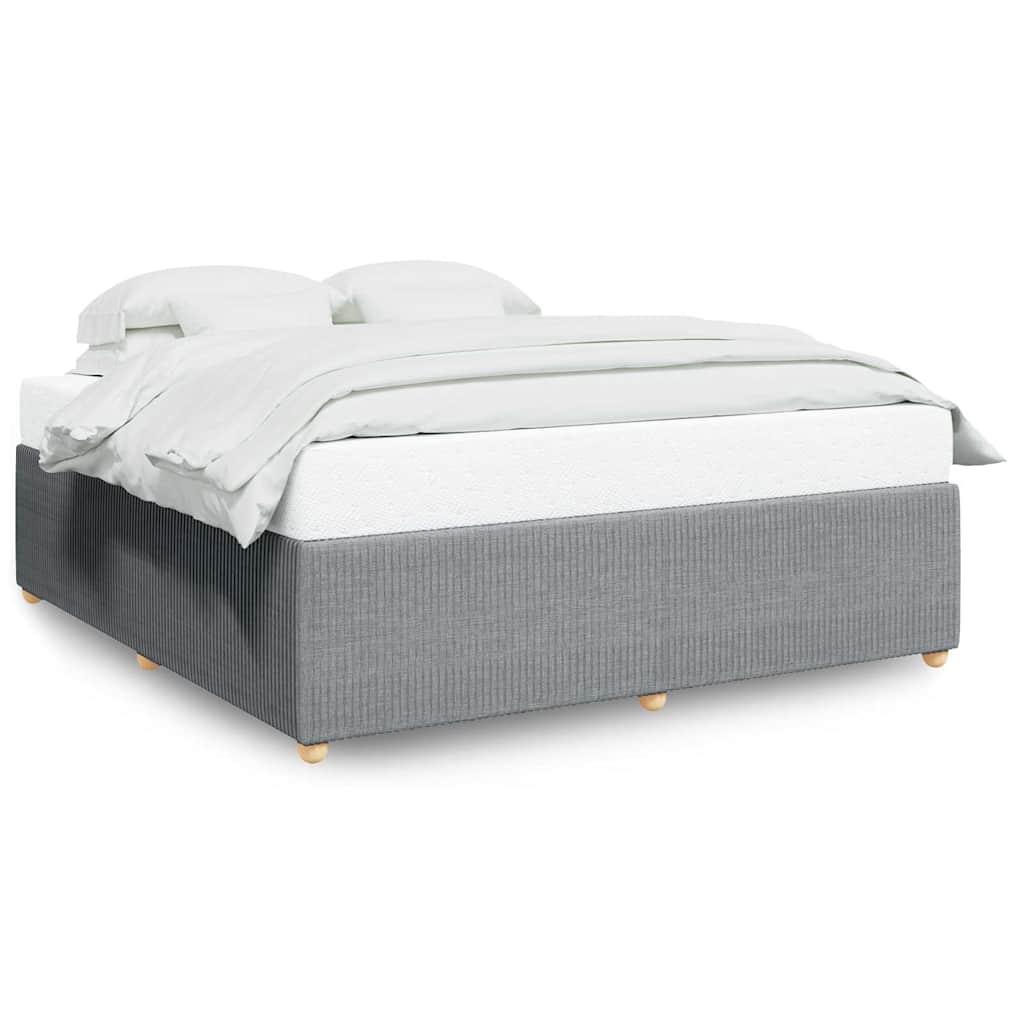 Bed Frame Light gray Polyester, solid pine wood King Bed Frame