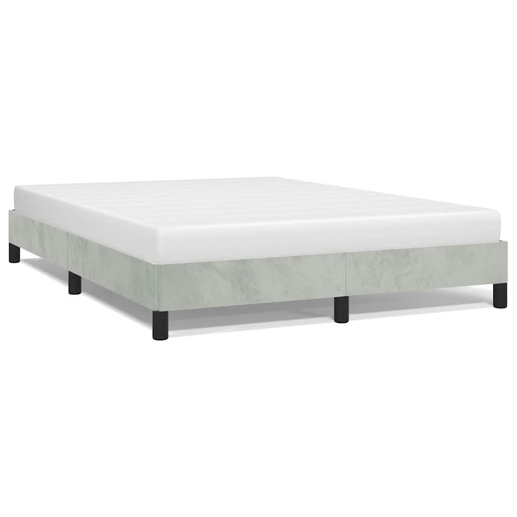 Bed Frame Light Gray Velvet, Engineered wood, Plywood Queen
