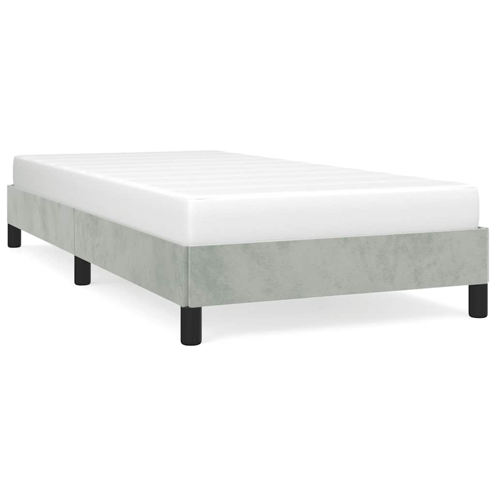 Bed Frame Light Gray Velvet, Plywood, Engineered Wood Twin
