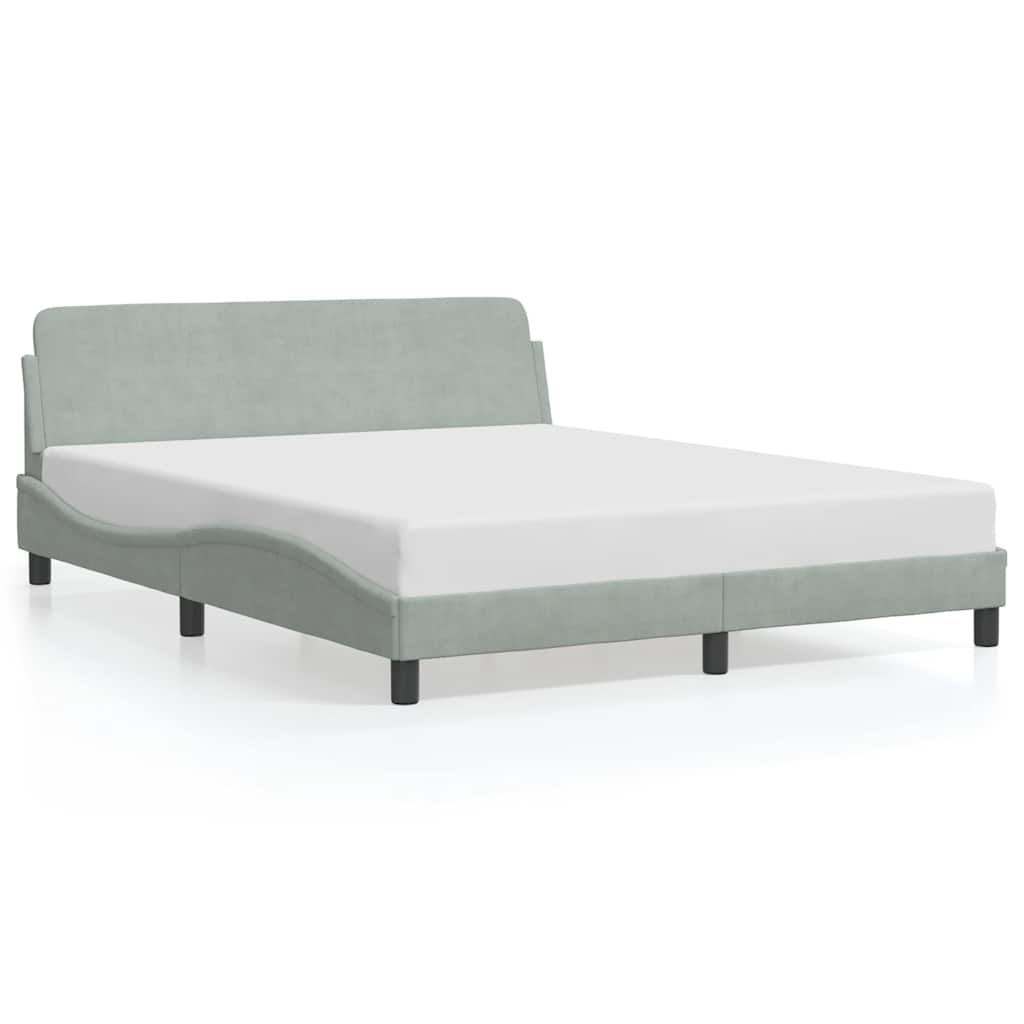 Bed Frame Light grey Velvet, Metal, Solid Pine Wood, Plywood Queen