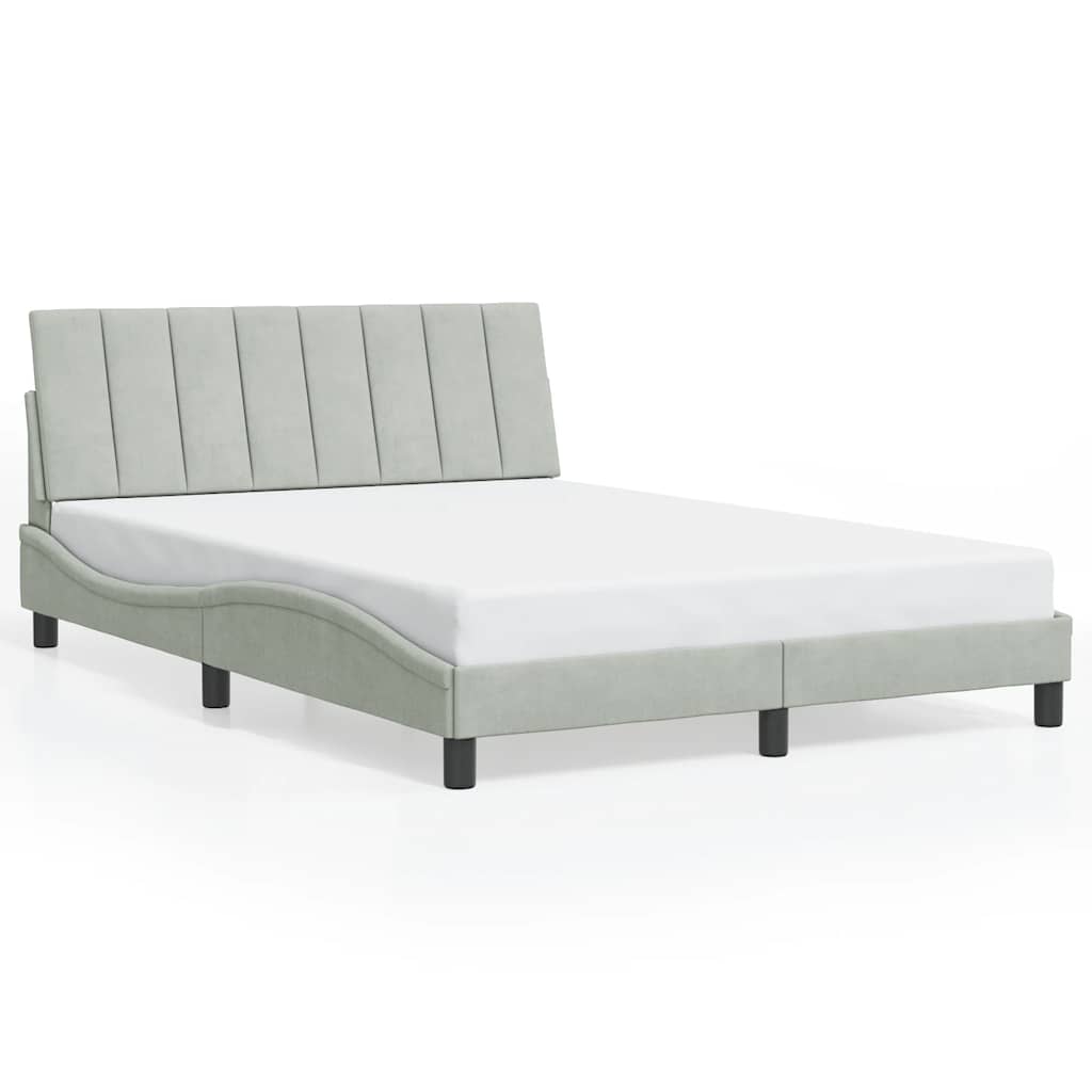 Bed Frame Light Grey Velvet, Metal, Solid Pine Wood, Plywood