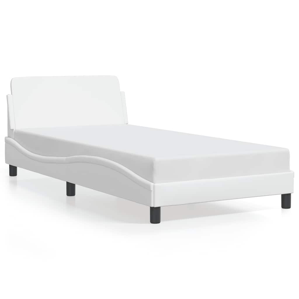Bed Frame White Faux leather, metal, plywood, engineered wood Twin