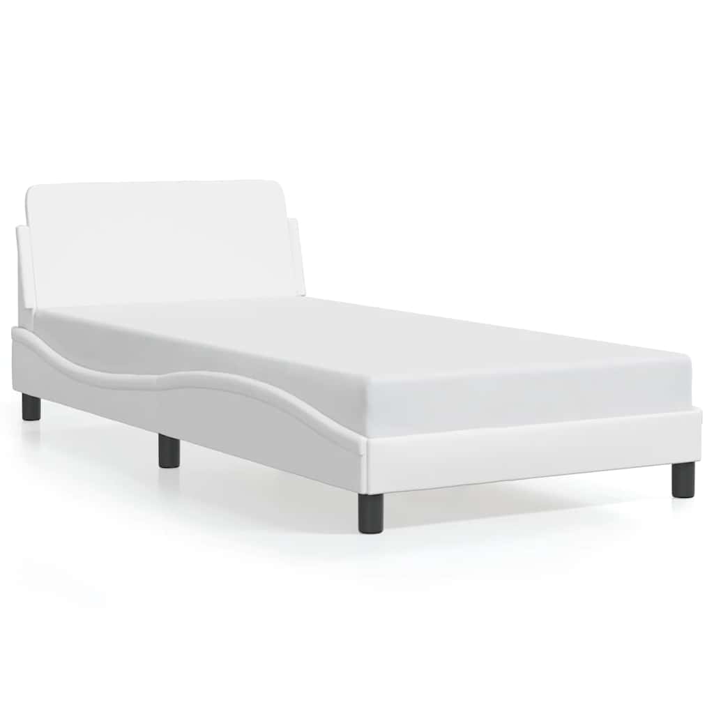 Bed Frame White Faux leather, metal, plywood, engineered wood