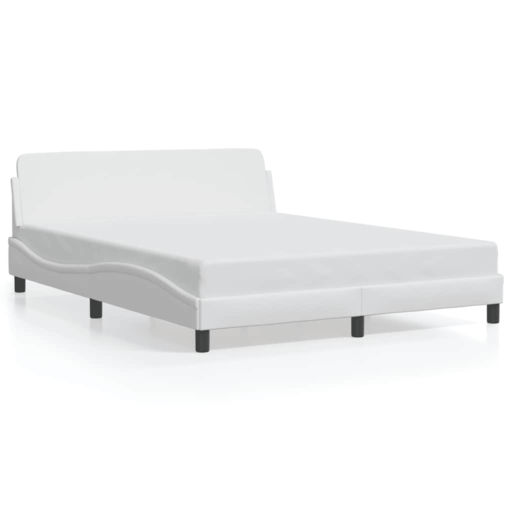 Bed Frame White Faux leather, metal, solid pine wood, plywood Queen