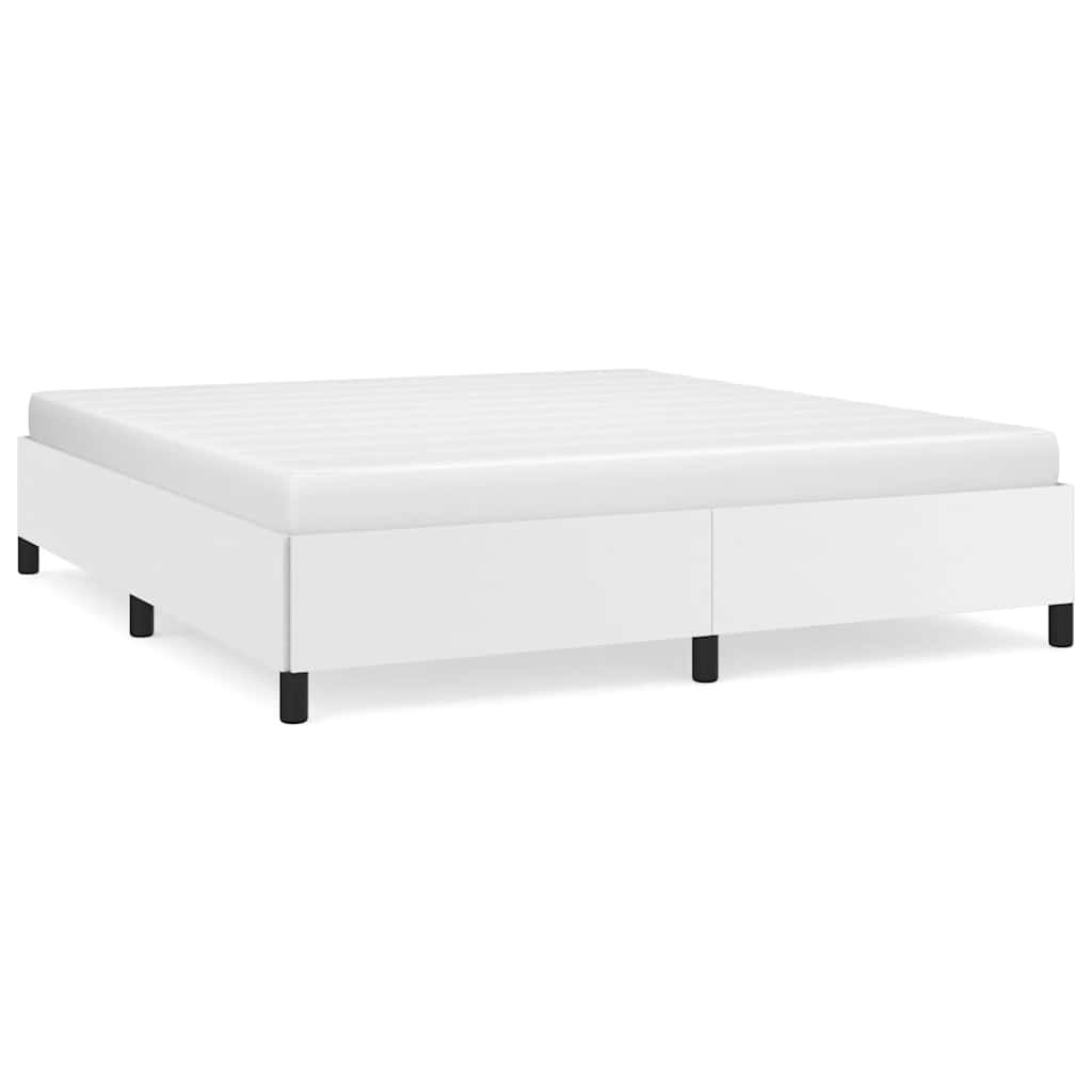 Bed Frame White Faux leather, plywood, engineered wood King