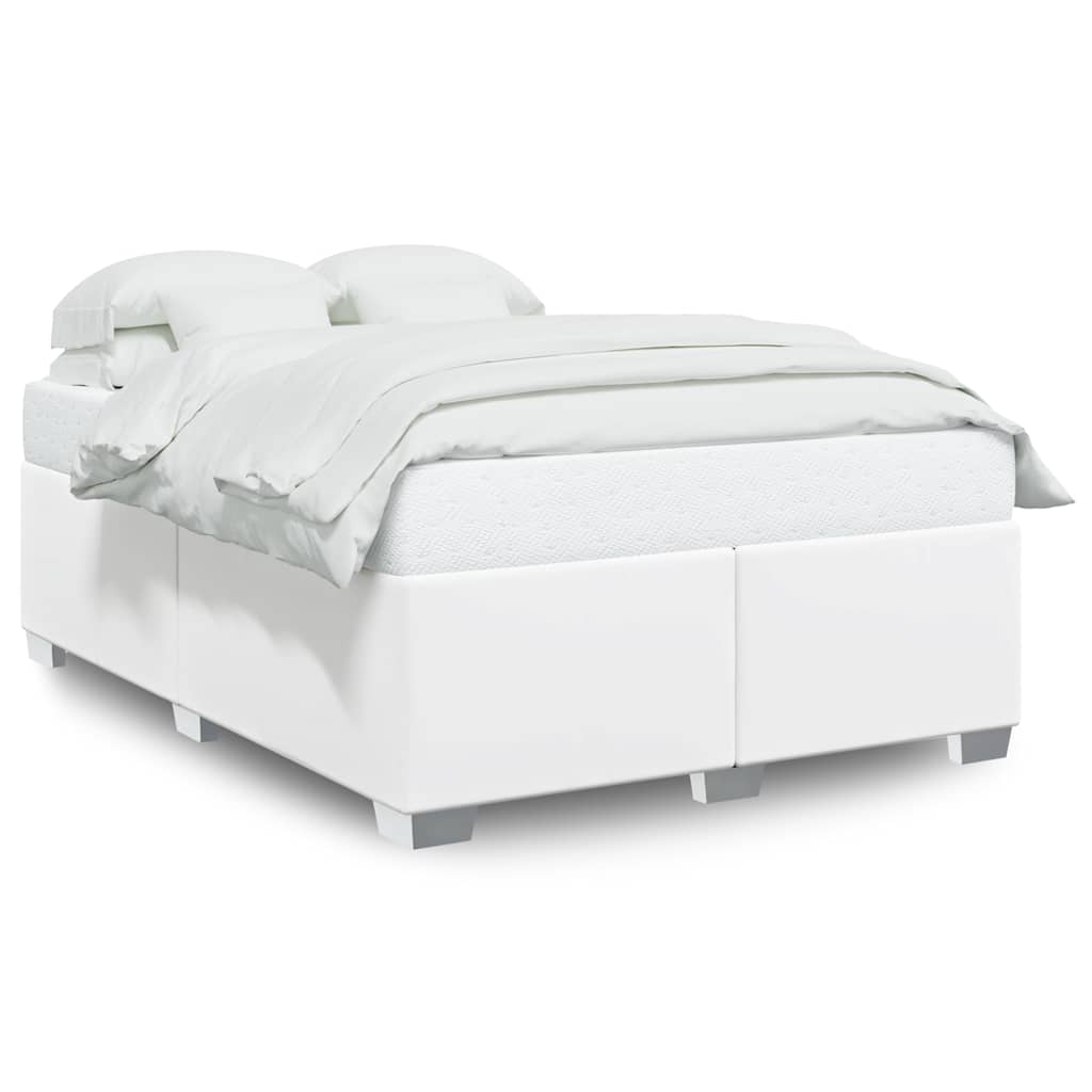 Bed Frame White Faux leather Queen Durable Bed Frame