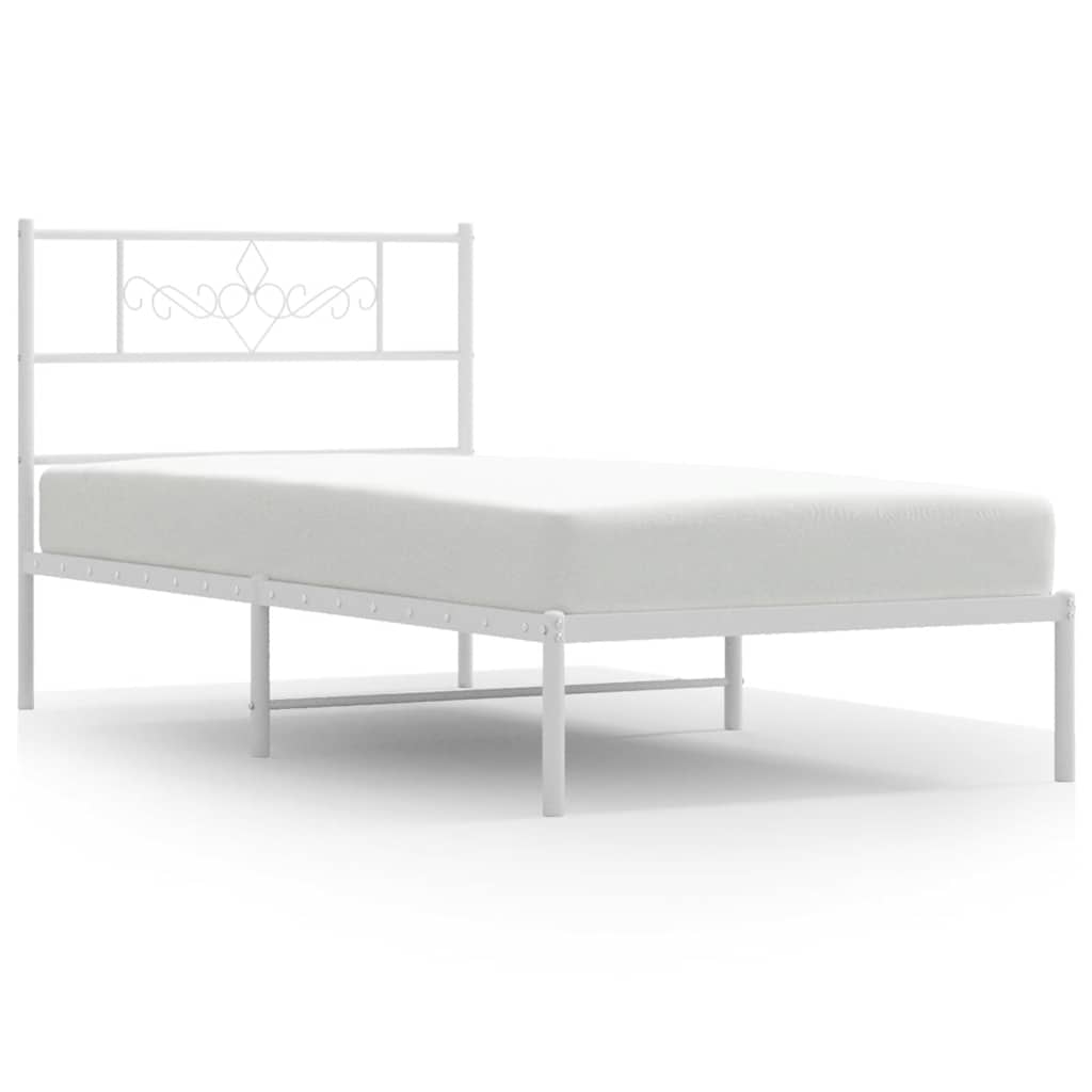 Bed Frame White Powder-Coated Steel 39.4 x 74.8 in Modern