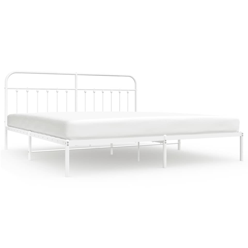 Bed Frame White Powder-Coated Steel 76 in x 80 in Industrial