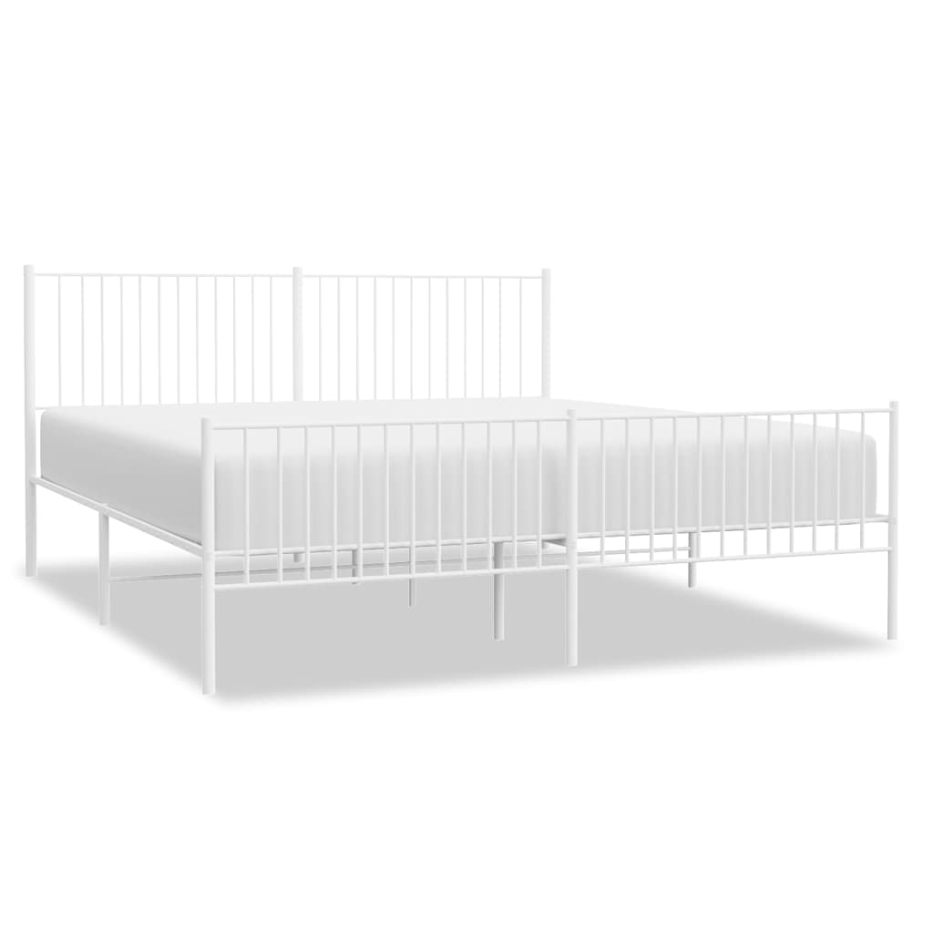 Bed Frame White Powder-Coated Steel 76 x 80 in Bed Frame