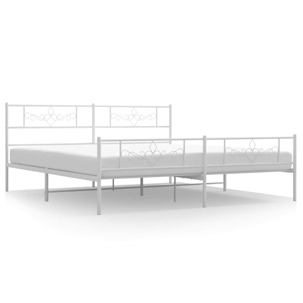 Bed Frame White Powder-Coated Steel 76 x 80 in Bed Frame