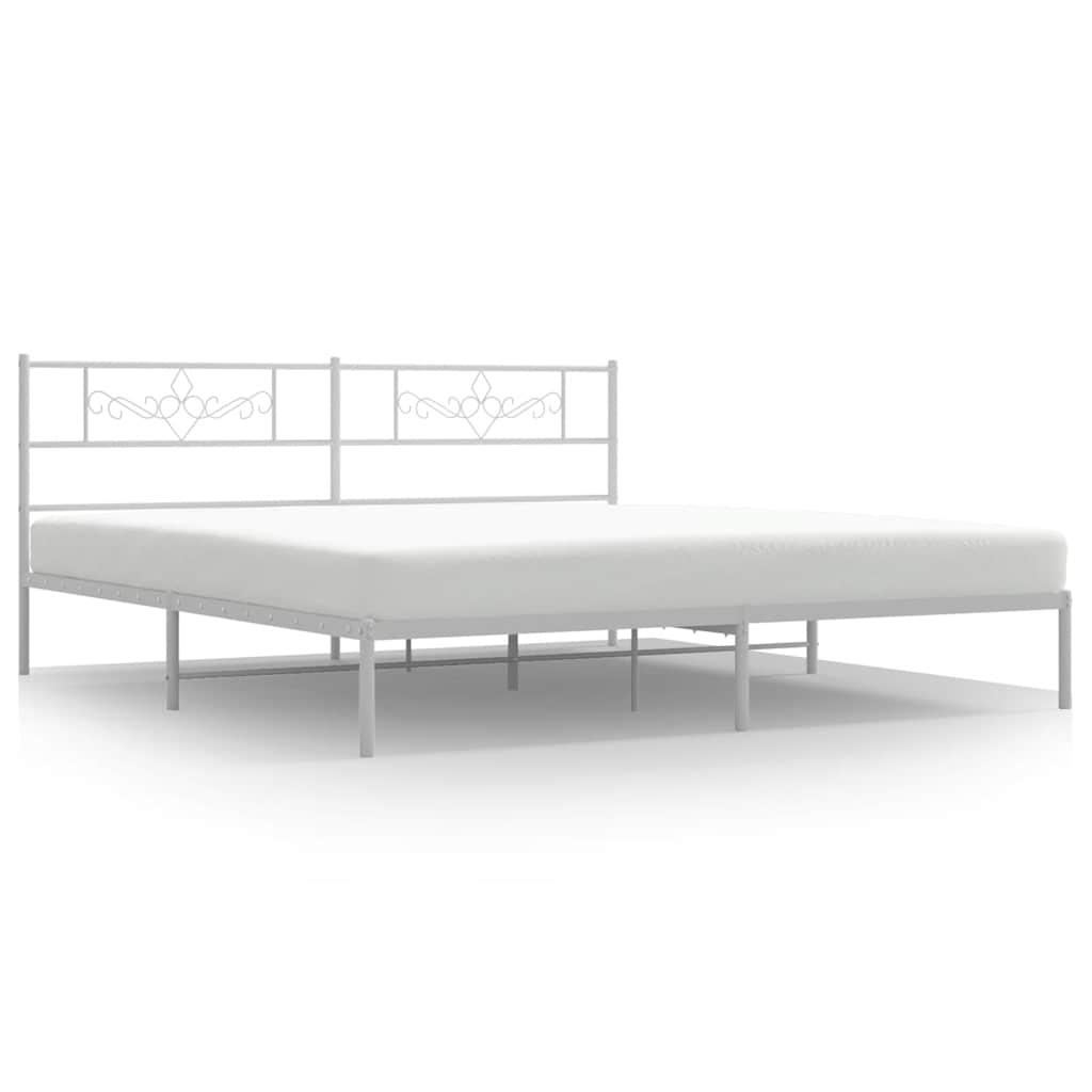 Bed Frame White Powder-Coated Steel 76.0 x 80.0 in Modern