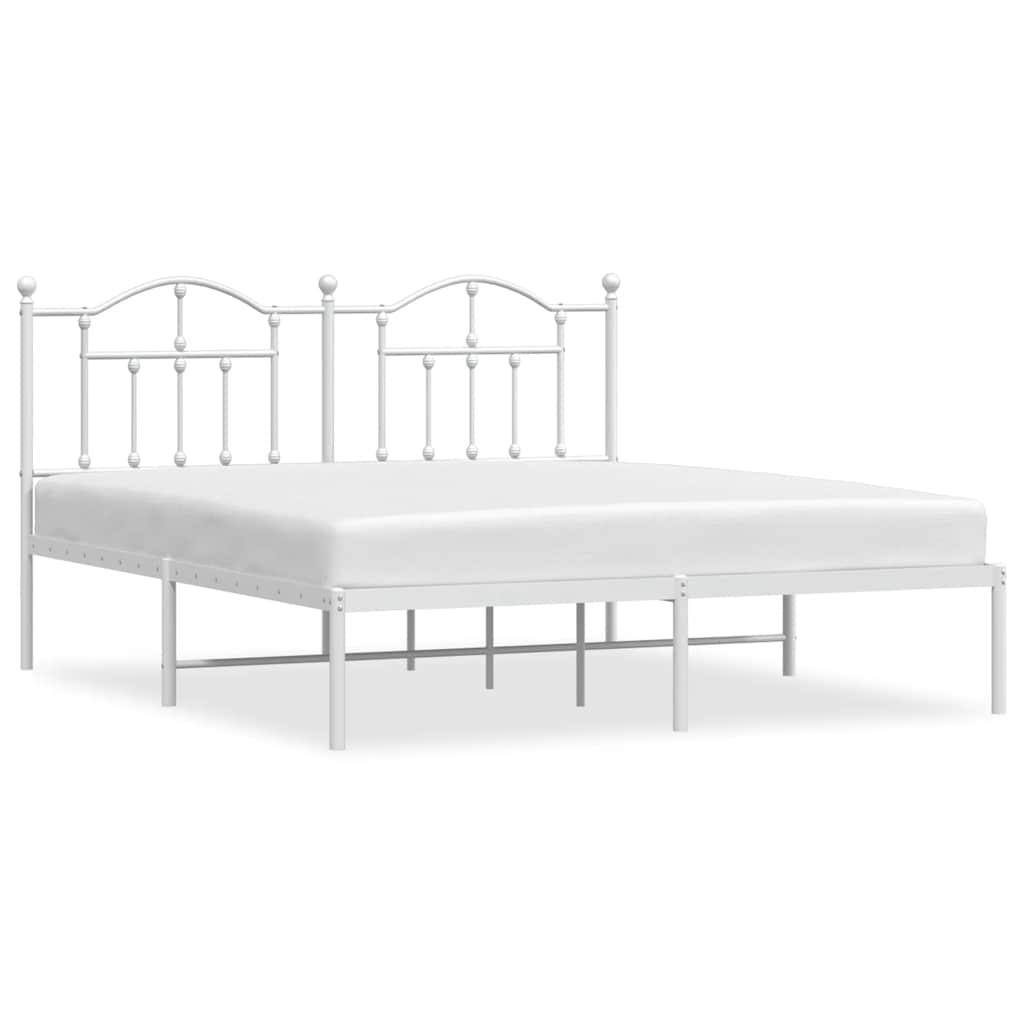 Bed Frame White Powder-Coated Steel Double Bed Bed Frame