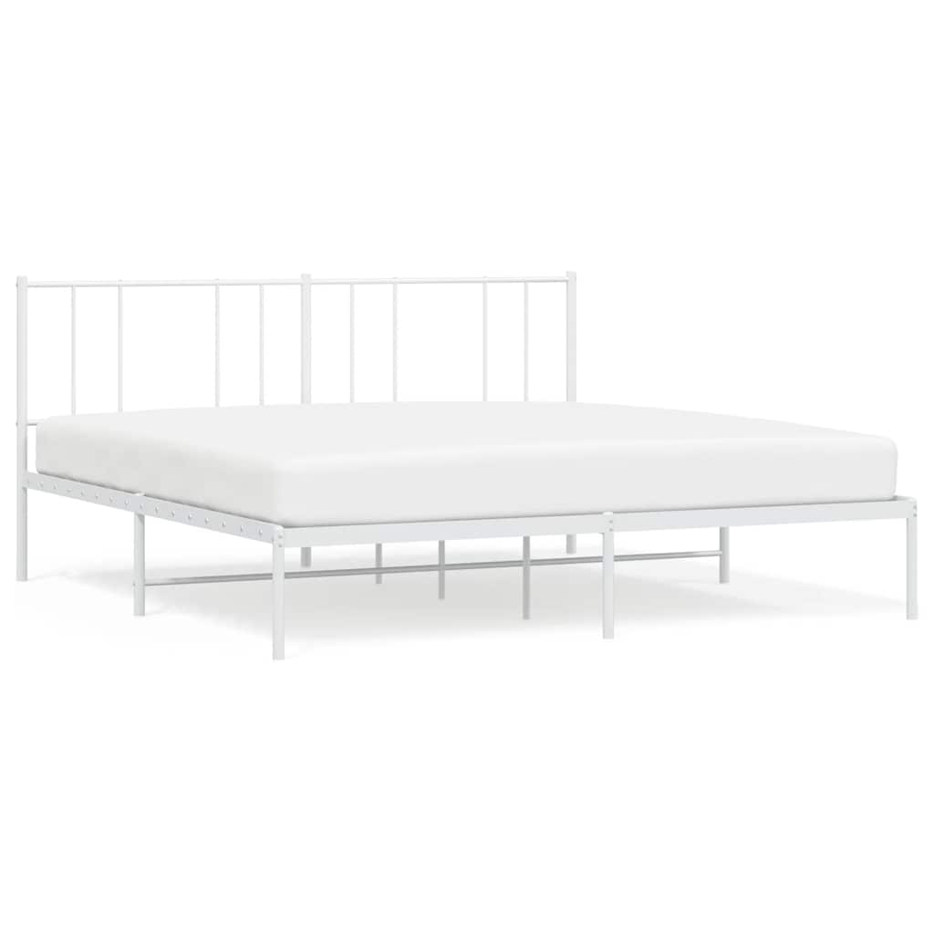 Bed Frame White Powder-Coated Steel Double Bed Bed Frame