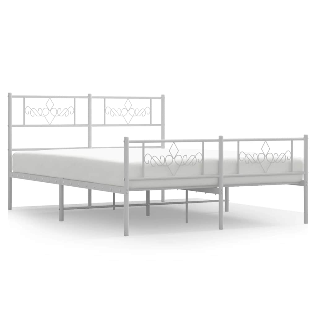 Bed Frame White Powder-Coated Steel Double Bed Frame