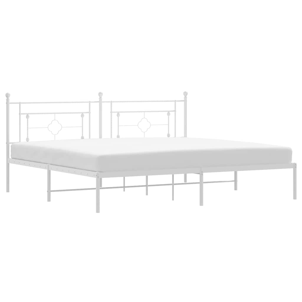 Bed Frame White Powder-Coated Steel Double Bed Frame