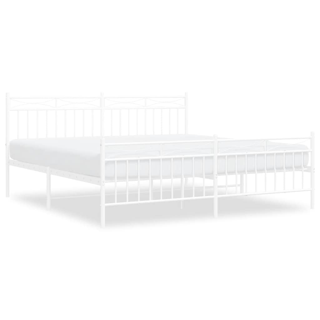 Bed Frame White Powder-Coated Steel Double Bed Frame