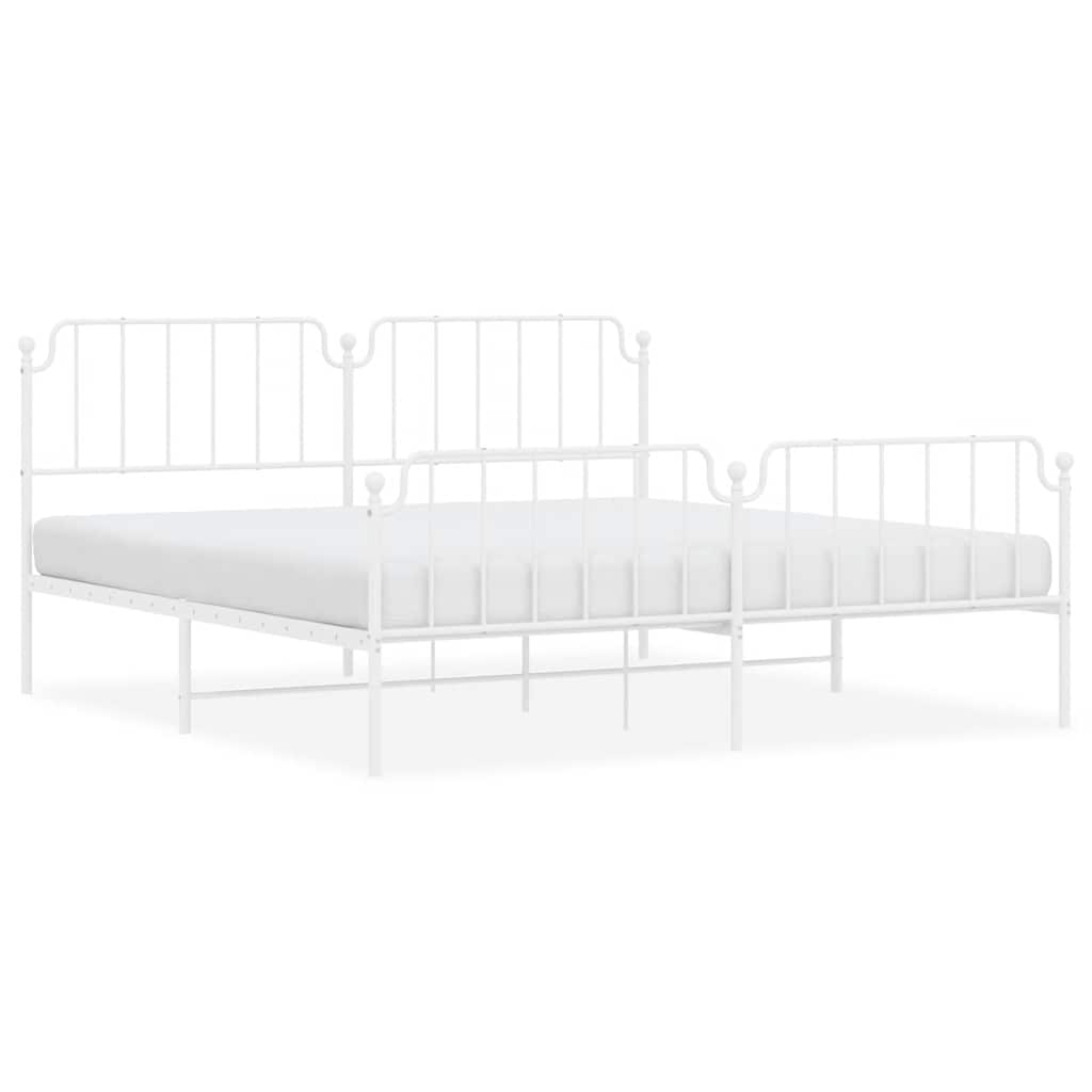 Bed Frame White Powder-Coated Steel Double Bed Frame