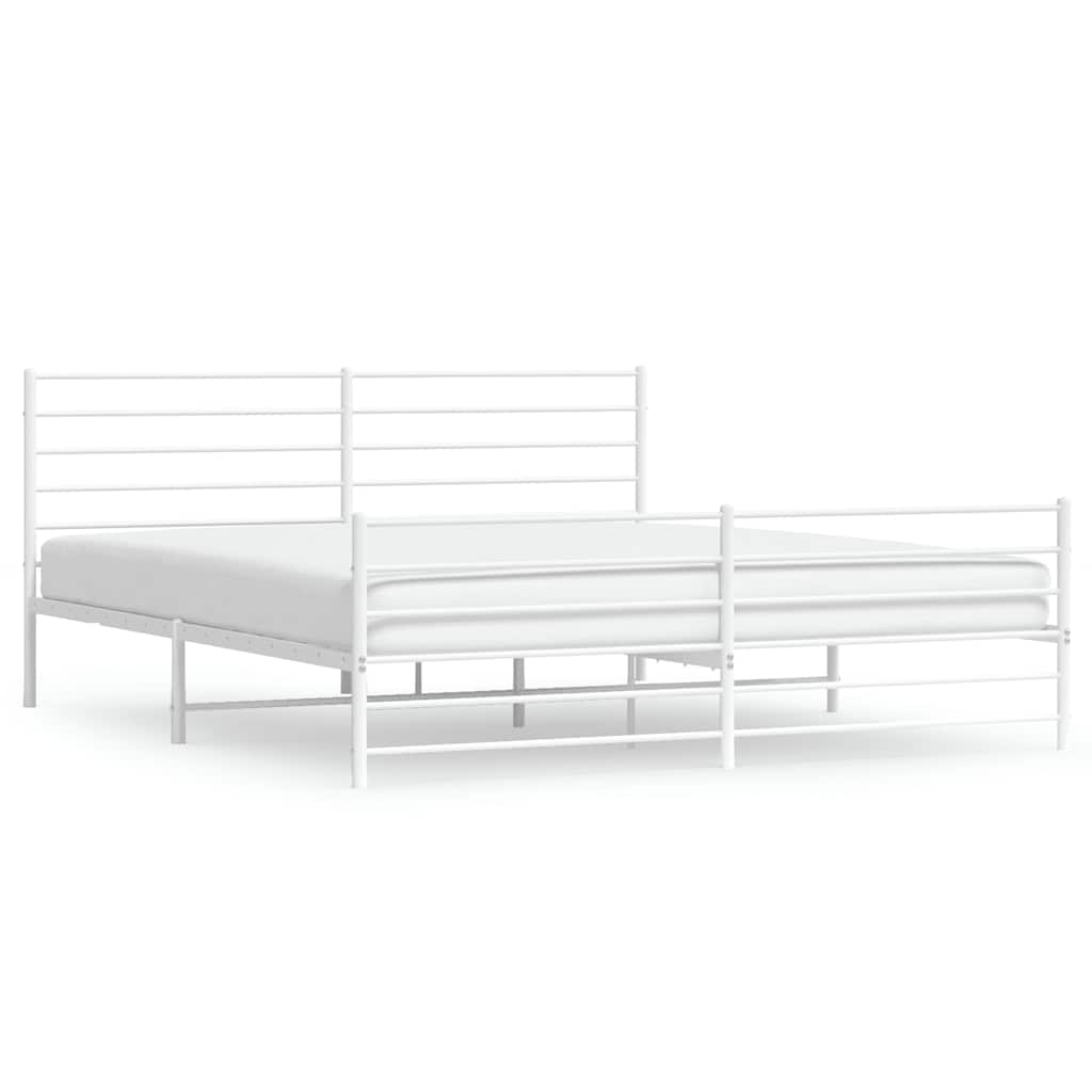Bed Frame White Powder-Coated Steel Double Bed Frame