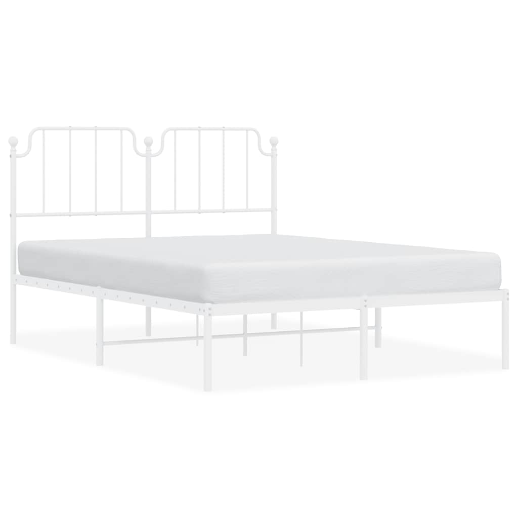 Bed Frame White Powder-Coated Steel Double Bed Frame
