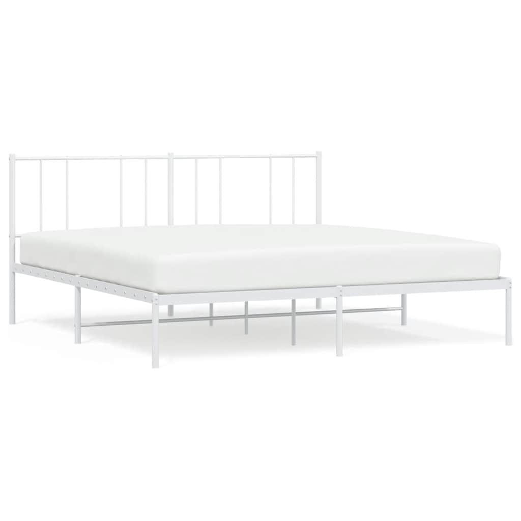 Bed Frame White Powder-Coated Steel Double Bed Frame