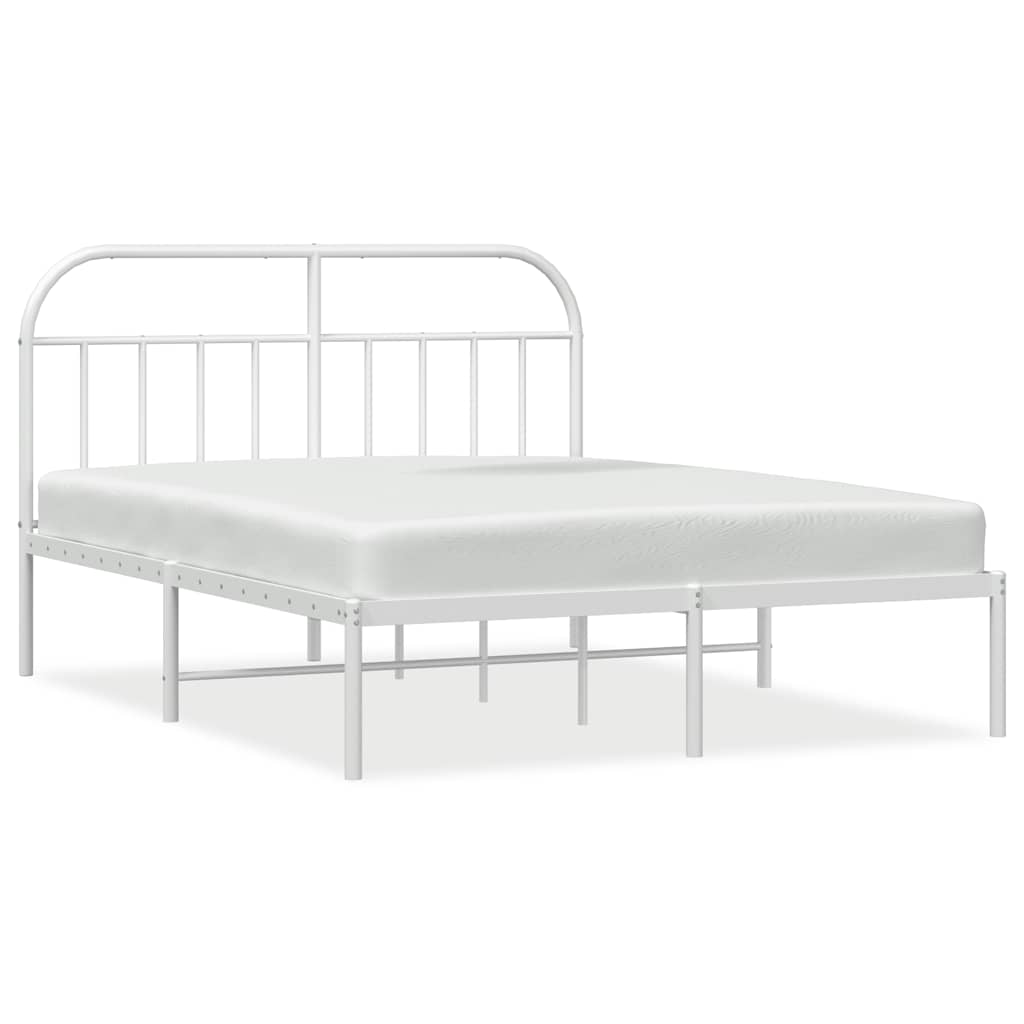 Bed Frame White Powder-Coated Steel Double Bed Frame