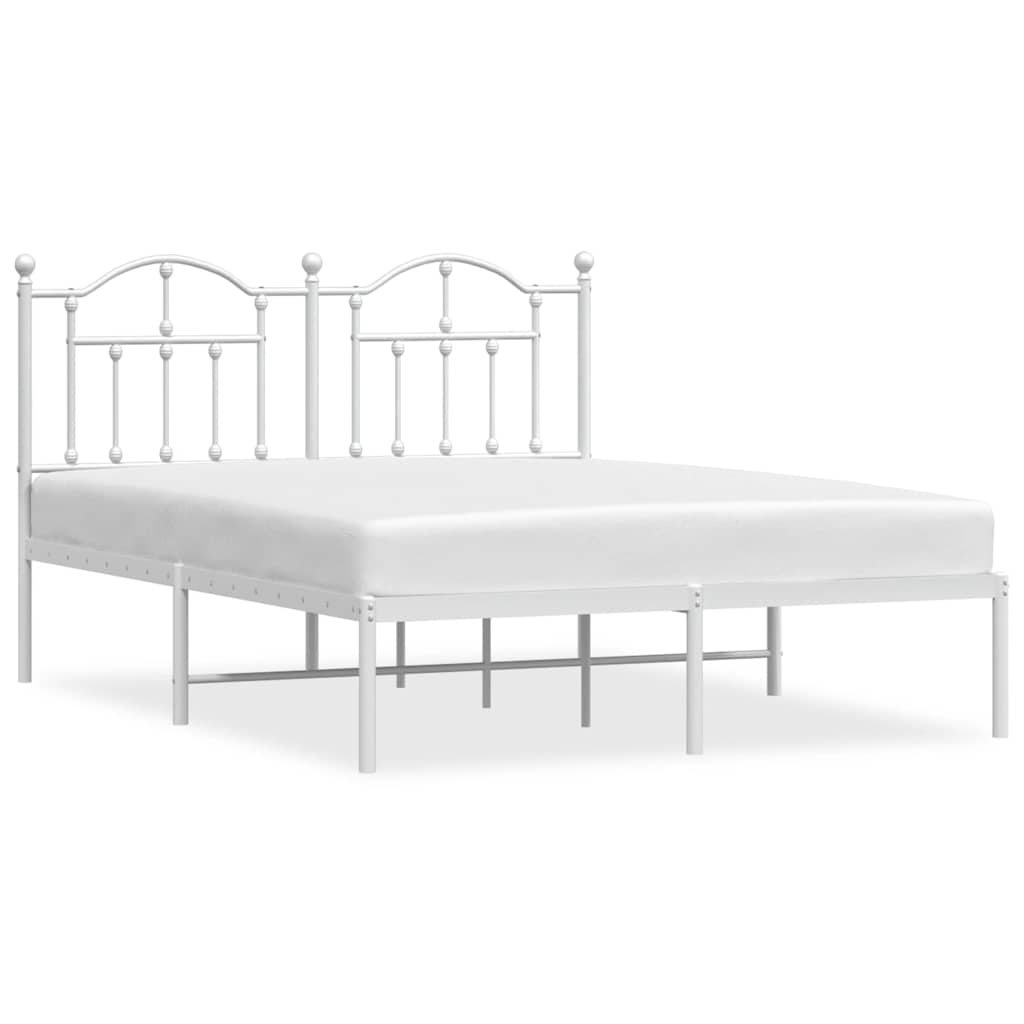 Bed Frame White Powder-Coated Steel Double Bed Frame