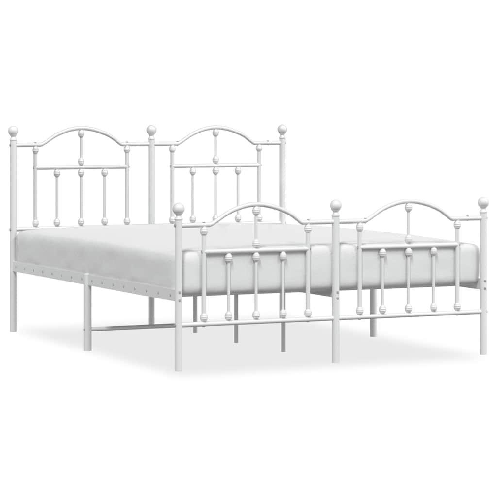 Bed Frame White Powder-Coated Steel Double Bed Frame