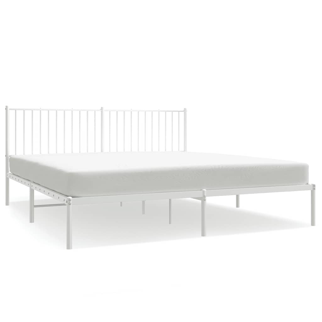 Bed Frame White Powder-Coated Steel Double Bed Frame