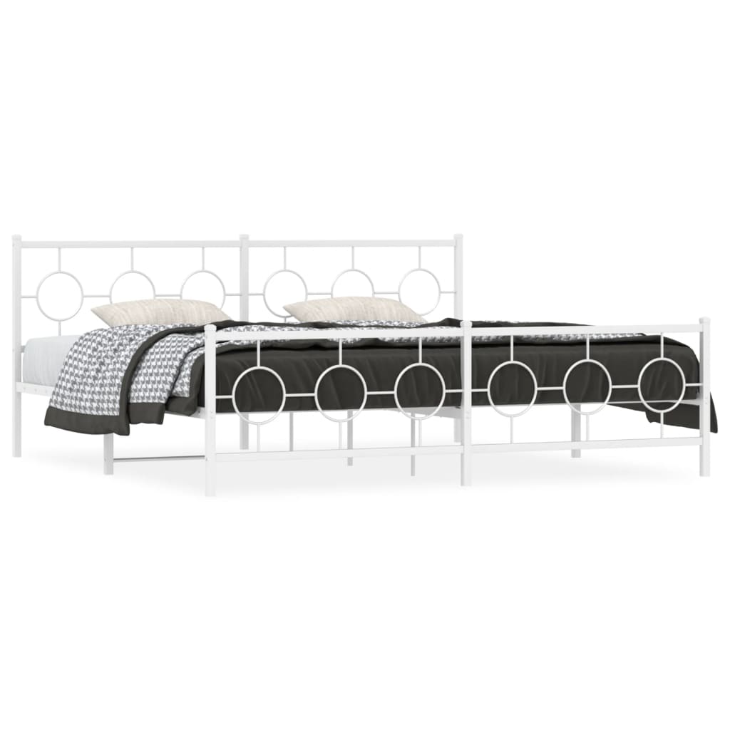 Bed Frame White Powder-Coated Steel Double Durable Bed Frame
