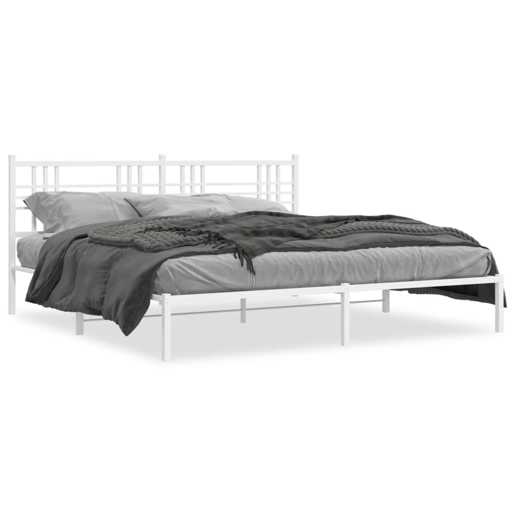 Bed Frame White Powder-Coated Steel Double Modern Bed Frame