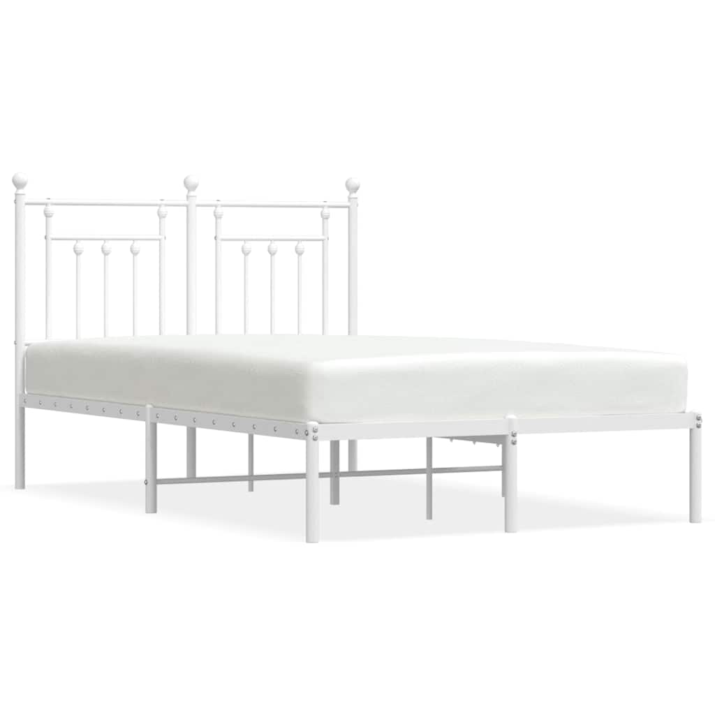 Bed Frame White Powder-Coated Steel Full Bed Frame Rectangular