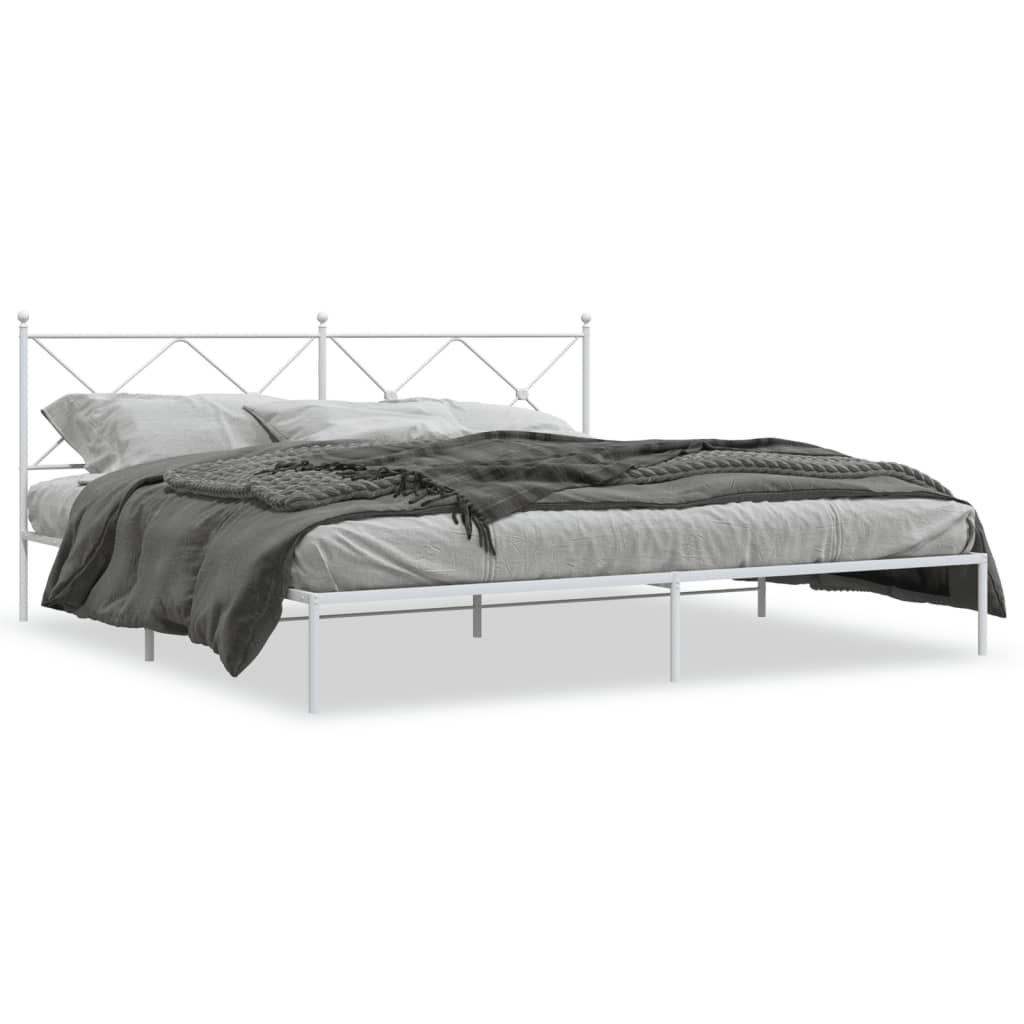 Bed Frame White Powder-Coated Steel Full Bed Frame Rectangular