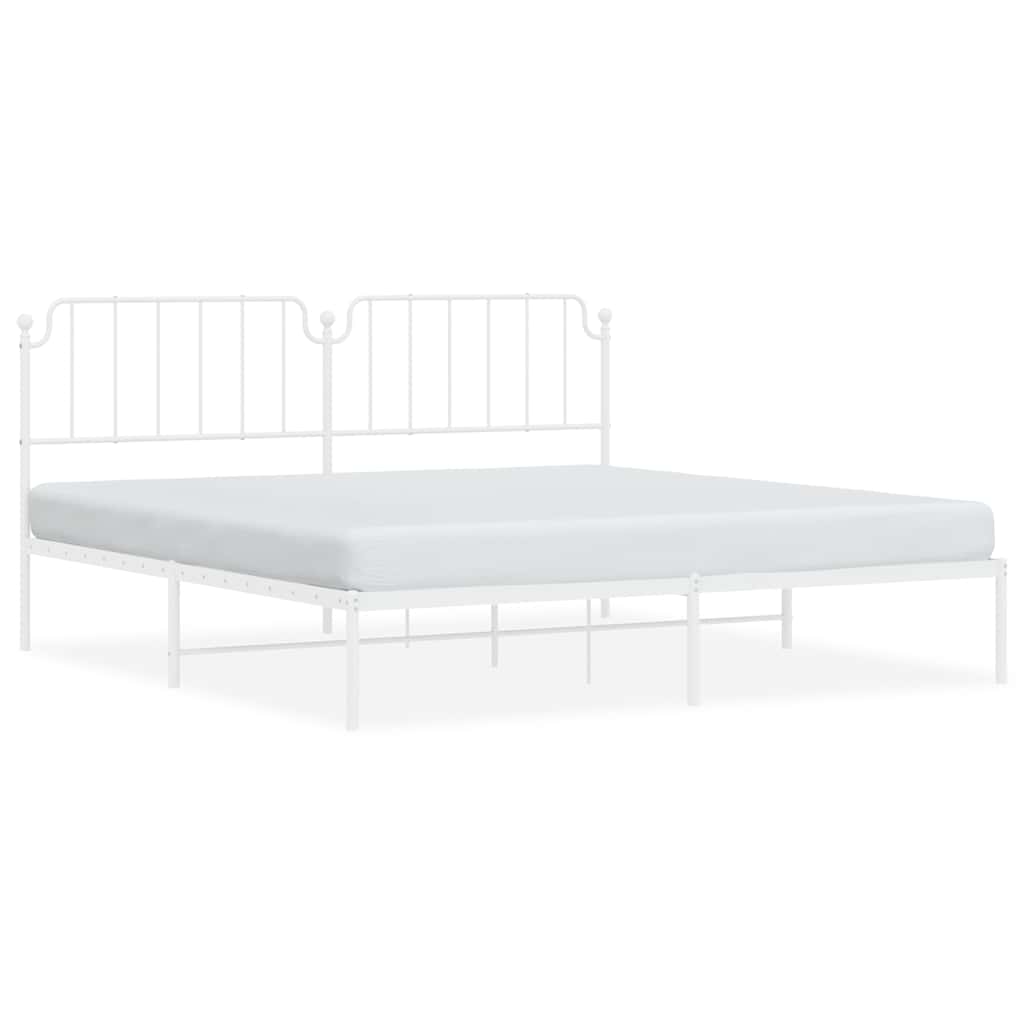 Bed Frame White Powder-Coated Steel Full Bed Frame Rectangular