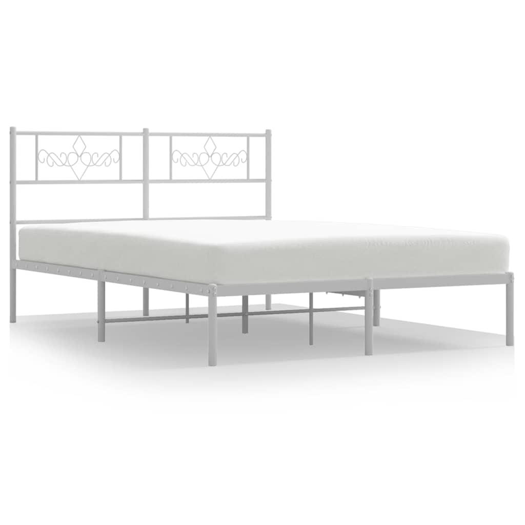 Bed Frame White Powder-Coated Steel Full Bed Frame Rectangular