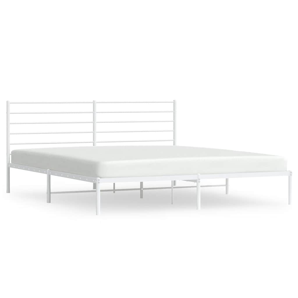 Bed Frame White Powder-Coated Steel Full Bed Frame Rectangular