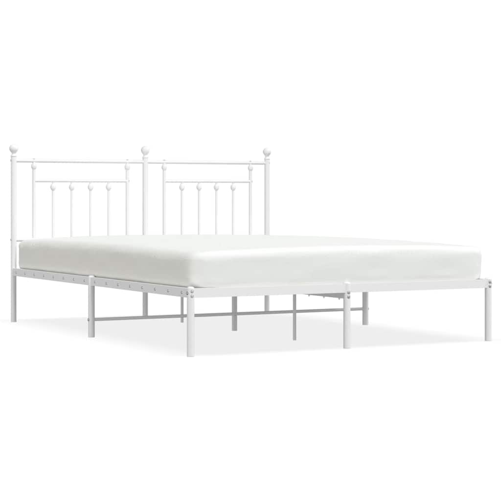 Bed Frame White Powder-Coated Steel Full Bed Frame Rectangular