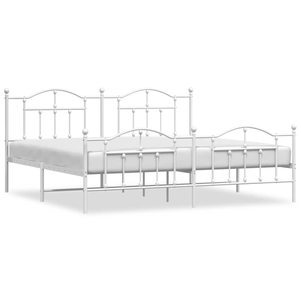 Bed Frame White Powder-Coated Steel Full Bed Frame Rectangular