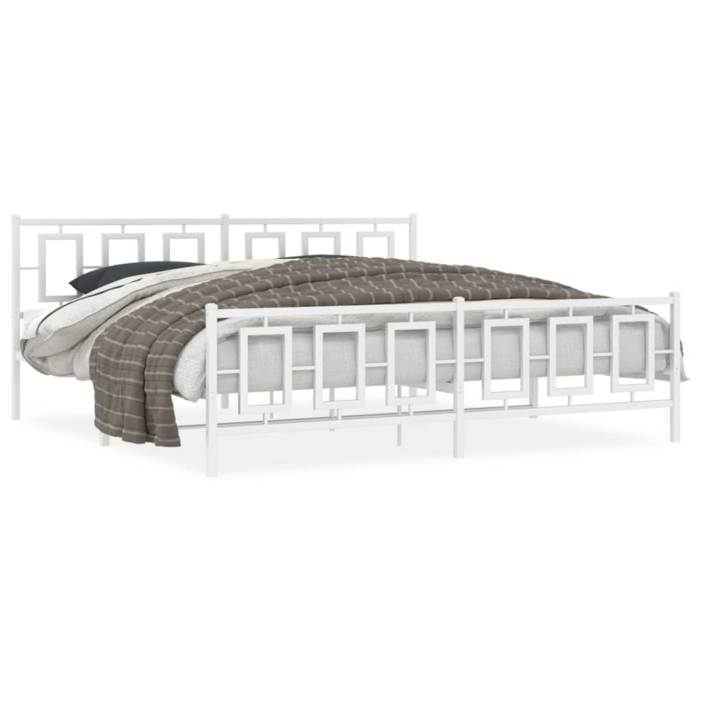 Bed Frame White Powder-Coated Steel Full Bed Frame Rectangular