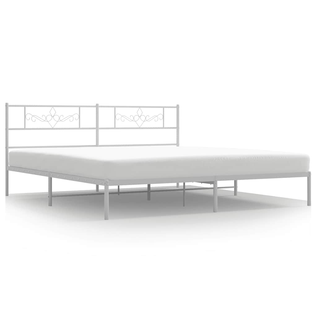 Bed Frame White Powder-Coated Steel Full Bed Frame Rectangular