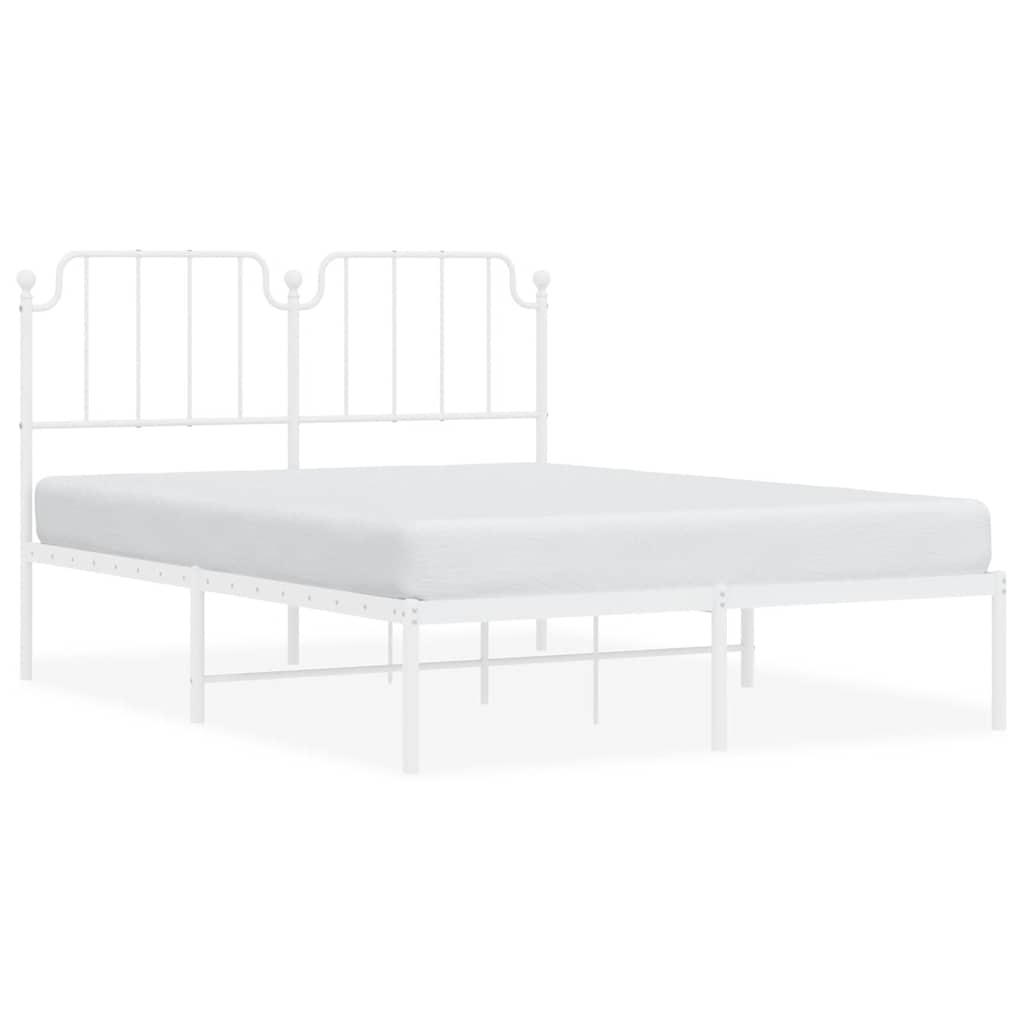 Bed Frame White Powder-Coated Steel King Bed Frame Rectangular