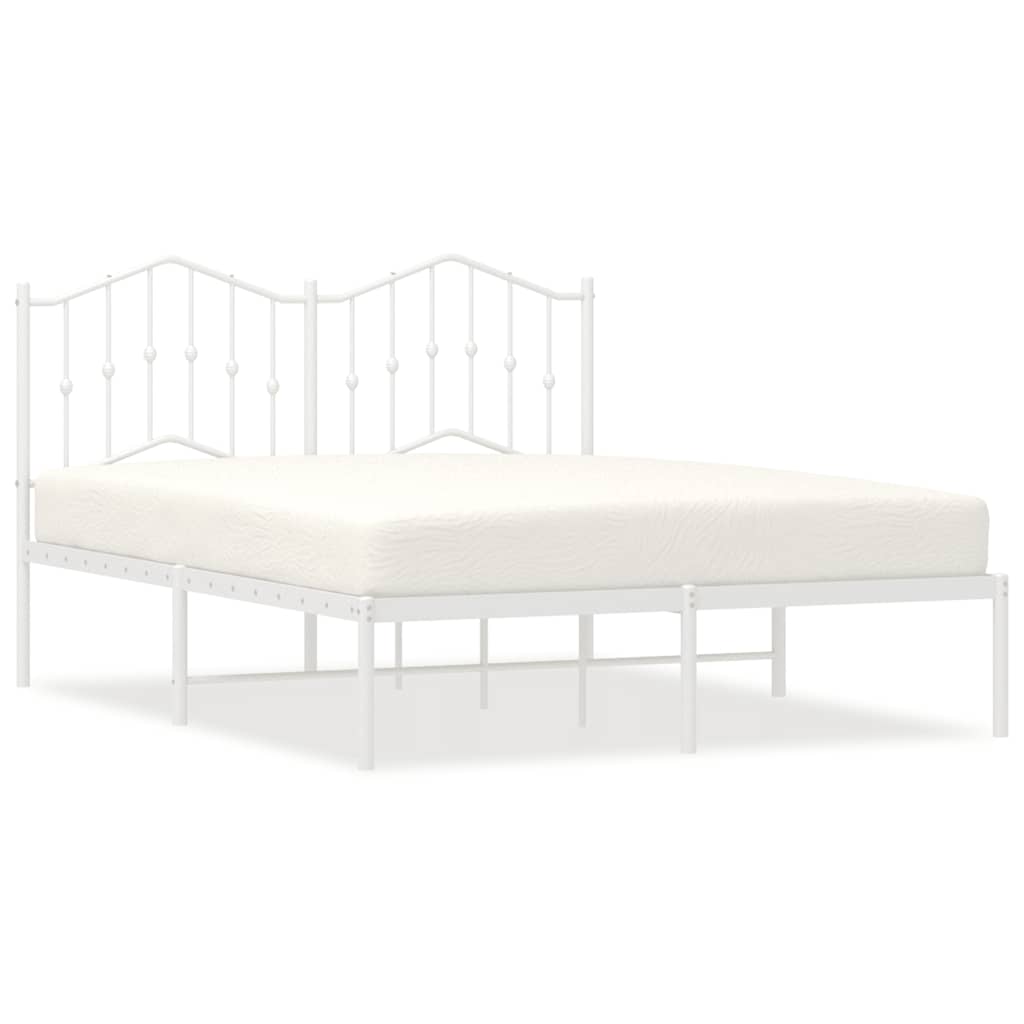 Bed Frame White Powder-Coated Steel King Bed Frame Rectangular