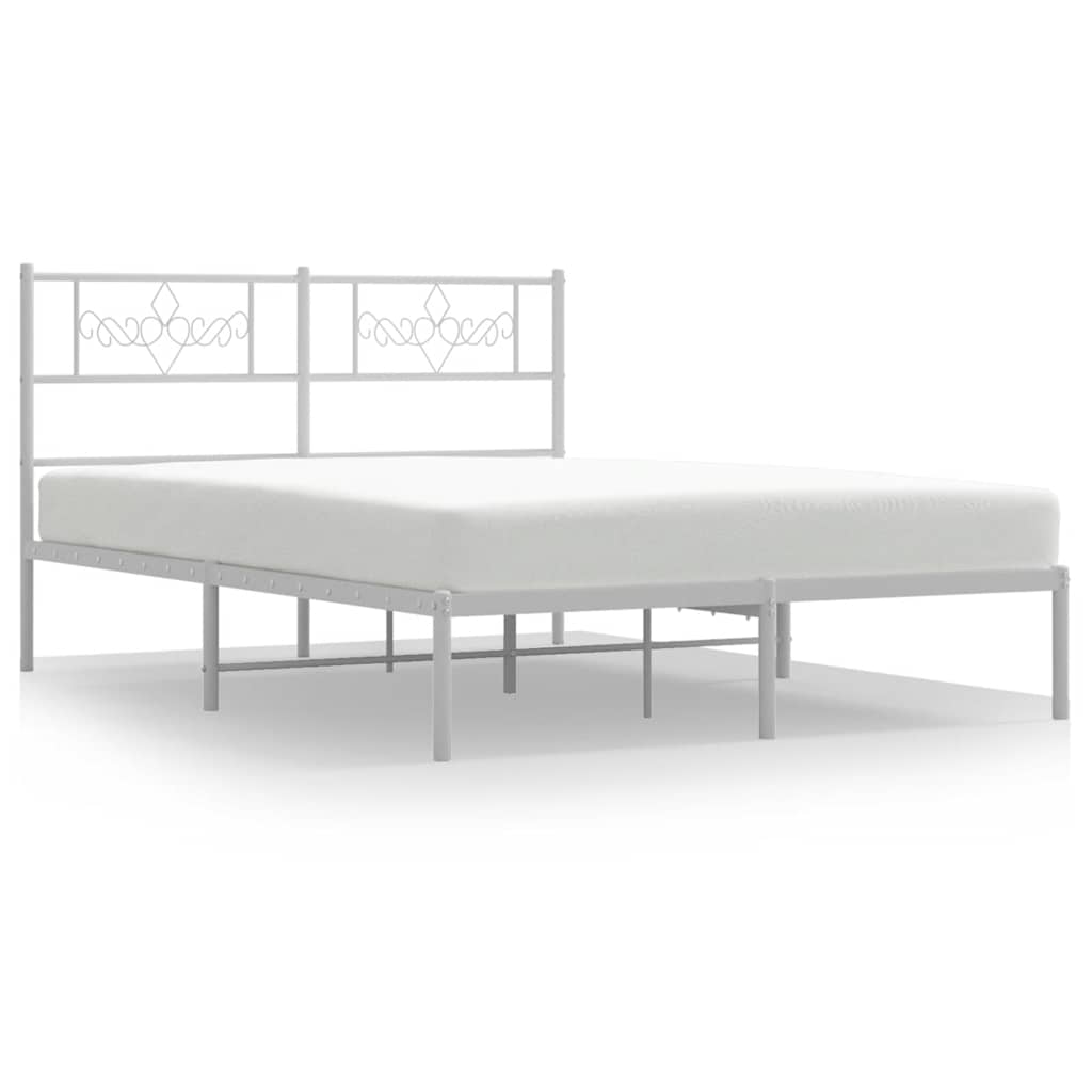 Bed Frame White Powder-Coated Steel King Bed Frame Rectangular