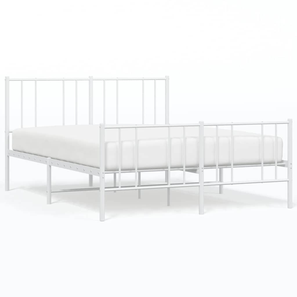 Bed Frame White Powder-Coated Steel King Bed Frame Rectangular