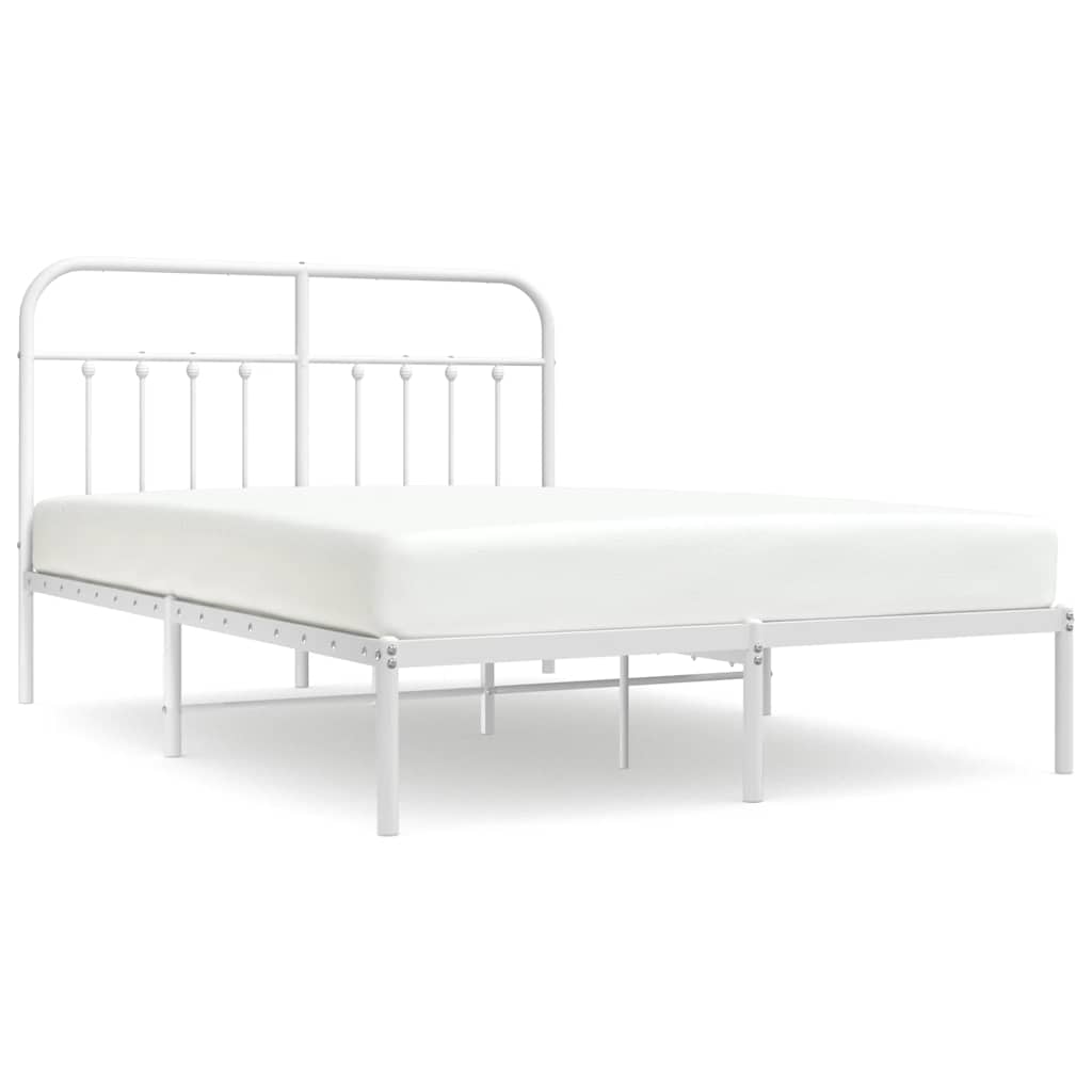 Bed Frame White Powder-Coated Steel King Bed Frame Rectangular