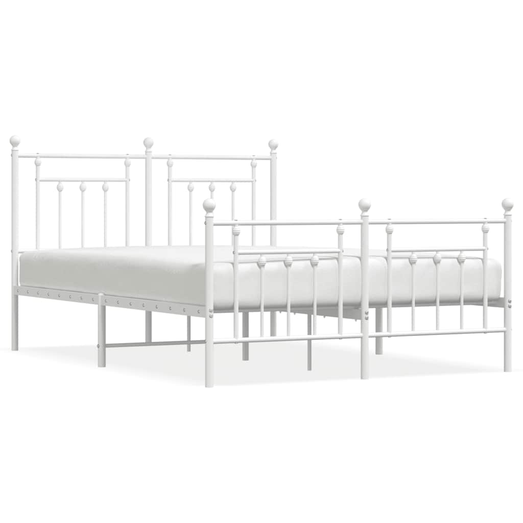 Bed Frame White Powder-Coated Steel King Bed Frame Rectangular